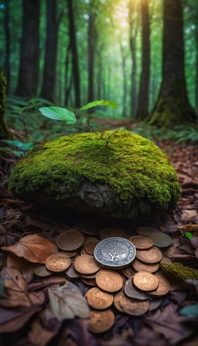 forest floor,penny tree,coins stacks,coins,windfall,green wallpaper,greed,mushroom landscape,cents,tokens,pennies,fairy forest,forest mushrooms,token,green forest,passive income,fairytale forest,aaa,cents are,deciduous forest,Photography,Documentary Photography,Documentary Photography 25
