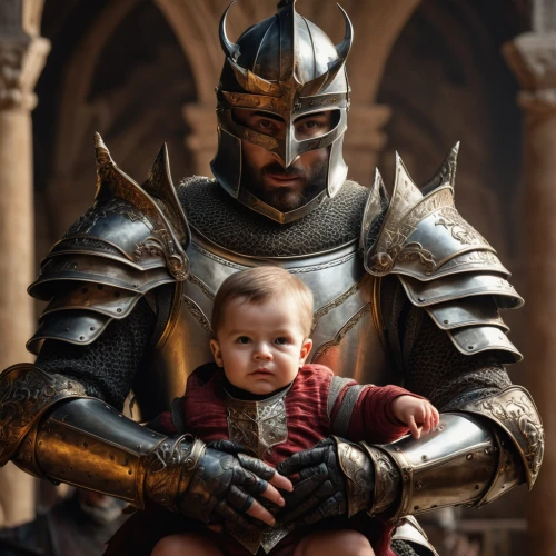 dwarf sundheim,king arthur,knight armor,fatherhood,father with child,knight,cent,baby safety,medieval,knights,dwarf,dad and son outside,castleguard,dad and son,centurion,armor,paladin,armour,father and son,crusader,Photography,General,Natural