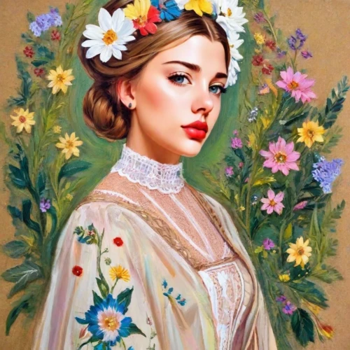 girl in flowers,beautiful girl with flowers,girl in a wreath,jasmine blossom,flower painting,flower girl,wreath of flowers,vintage floral,girl picking flowers,vintage flowers,vintage female portrait,vintage girl,vintage woman,a beautiful jasmine,floral wreath,vintage art,boho art,flower fairy,flower crown,flora