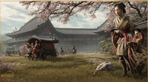 samurai,goki,yi sun sin,tsukemono,japanese sakura background,shuanghuan noble,japanese art,japanese shrine,the cherry blossoms,chinese art,oriental painting,kyoto,geisha,sakura trees,sakura blossom,hwachae,samurai fighter,japanese background,spring festival,japanese culture,Game Scene Design,Game Scene Design,Japanese Martial Arts