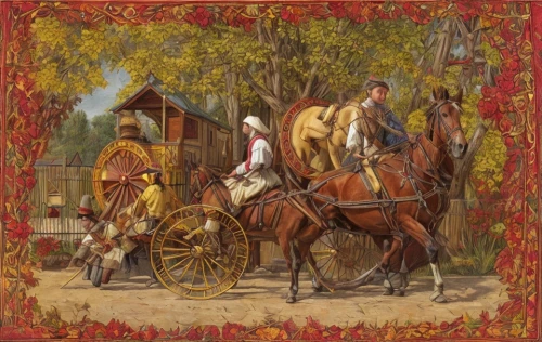 stagecoach,covered wagon,horse-drawn carriage,tapestry,digiscrap,horse drawn carriage,autumn chores,horse carriage,old wagon train,straw carts,horse-drawn carriage pony,horse and buggy,horse-drawn vehicle,handcart,horse harness,wooden carriage,horse-drawn,straw cart,carriage,fall picture frame,Game Scene Design,Game Scene Design,Medieval