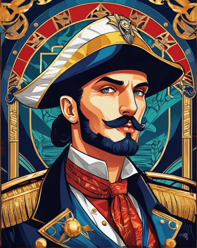 conquistador,napoleon bonaparte,admiral von tromp,caravel,the emperor's mustache,vector illustration,french digital background,saranka,pirate,steam icon,east indiaman,game illustration,sultan,guy fawkes,el dorado,francisco,eldorado,naval officer,musketeer,kaiser wilhelm,Illustration,Vector,Vector 16