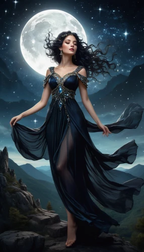 queen of the night,blue enchantress,fantasy picture,sorceress,lady of the night,zodiac sign libra,the enchantress,moon phase,fantasy art,celtic woman,horoscope libra,fantasy woman,mystical portrait of a girl,the zodiac sign pisces,moonbeam,fantasy portrait,moonlit night,celestial body,blue moon rose,moonlit,Conceptual Art,Fantasy,Fantasy 11