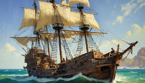 galleon ship,galleon,pirate ship,sea sailing ship,sail ship,caravel,sailing ship,mayflower,full-rigged ship,east indiaman,barquentine,tallship,pirate treasure,steam frigate,manila galleon,sea fantasy,trireme,three masted sailing ship,tall ship,old ship,Illustration,Retro,Retro 10