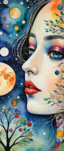 mother earth,girl with tree,psychedelic art,mother nature,oil painting on canvas,art painting,gaia,secret garden of venus,colorful tree of life,meticulous painting,fantasy art,celestial bodies,peach tree,bodypainting,orange tree,boho art,tree thoughtless,carol m highsmith,astronomy,colorful background,Illustration,Realistic Fantasy,Realistic Fantasy 10