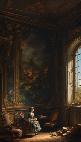 child with a book,girl studying,danish room,the little girl's room,dandelion hall,little girl reading,children studying,sitting room,frederic church,paintings,rococo,neoclassical,meticulous painting,reading room,children's bedroom,woman playing violin,robert duncanson,louvre,fontainebleau,children's interior,Art,Classical Oil Painting,Classical Oil Painting 36