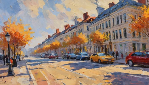 notting hill,chestnut avenue,autumn landscape,old avenue,street scene,watercolor paris,late autumn,old street,one autumn afternoon,row houses,autumn light,post impressionist,street lamps,city scape,autumn sunshine,harrogate,lafayette square,early winter,montmartre,fall landscape,Conceptual Art,Oil color,Oil Color 10