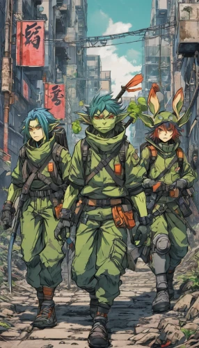 teenage mutant ninja turtles,patrols,turtles,kawaii frogs,frog gathering,storm troops,gunkanjima,soldiers,stacked turtles,sea scouts,frogs,frog background,forest workers,vietnam's,guards of the canyon,monkey soldier,troop,samurai,gyokuro,kyoto,Illustration,Japanese style,Japanese Style 04