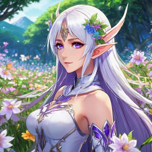 elven flower,violet head elf,flower background,lilac blossom,flower fairy,male elf,vanessa (butterfly),lilac flower,fae,beautiful girl with flowers,lilly of the valley,precious lilac,limenitis camilla,flora,floral background,faerie,lilac flowers,spring unicorn,spring background,spring leaf background,Illustration,Japanese style,Japanese Style 03