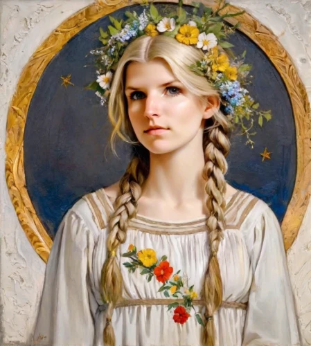 jessamine,girl in a wreath,portrait of a girl,emile vernon,young girl,girl in flowers,mystical portrait of a girl,eglantine,flower crown of christ,virgo,mucha,marguerite,portrait of christi,bouguereau,eufiliya,young woman,girl in the garden,artemisia,girl picking flowers,the angel with the veronica veil