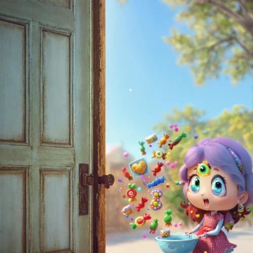 acerola,doll kitchen,3d render,fairy stand,candy island girl,watering can,3d rendered,fairy door,3d fantasy,little girl fairy,star kitchen,wind-up toy,cute cartoon character,child fairy,digital compositing,fairy tale character,pinocchio,wishing well,scandia gnomes,flower booth