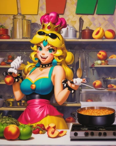 girl in the kitchen,doll kitchen,star kitchen,retro women,retro woman,cooking,retro diner,retro girl,food and cooking,food icons,cooking vegetables,making food,housewife,cooking show,red cooking,snes,dwarf cookin,modern pop art,game art,cooking book cover,Conceptual Art,Daily,Daily 19