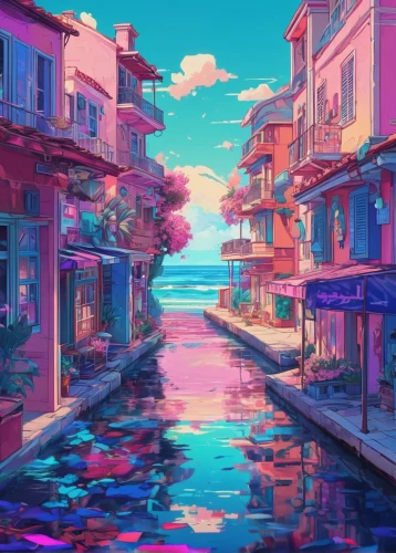 colorful water,colorful city,ocean,芦ﾉ湖,acid lake,seaside,sea,waterfront,lagoon,honolulu,waterscape,harbor,sea-shore,canals,seaside resort,virtual landscape,aesthetic,ocean paradise,oasis,ocean view,Conceptual Art,Daily,Daily 21