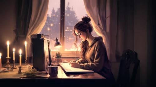 girl studying,candlelight,candlemaker,study,little girl reading,candlelights,girl praying,girl at the computer,writing-book,mystical portrait of a girl,girl drawing,pianist,candle light,evening atmosphere,writer,tutor,love letter,romantic night,world digital painting,candle