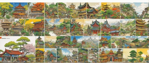 wooden houses,cartoon forest,asian architecture,cool woodblock images,houses clipart,picture puzzle,thai pattern,motif,villages,chinese architecture,thai,thai temple,korean folk village,chiang mai,oriental painting,woodblock prints,southeast asia,thailad,ayutthaya,chinese icons,Illustration,Japanese style,Japanese Style 05