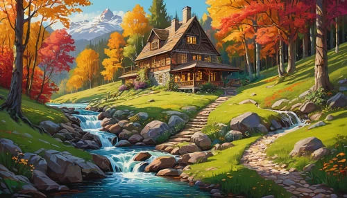 house in the forest,house in mountains,house in the mountains,home landscape,autumn landscape,cottage,fall landscape,the cabin in the mountains,log cabin,summer cottage,house with lake,lonely house,landscape background,mountain settlement,autumn idyll,mountain scene,little house,forest landscape,log home,fantasy landscape