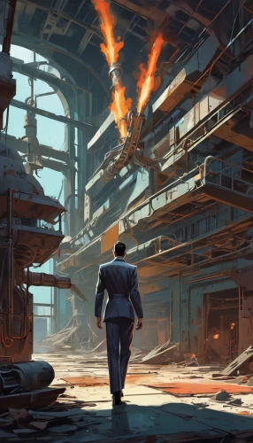 refinery,dystopian,industrial ruin,factories,fallout,fallout4,industrial landscape,dystopia,sci fiction illustration,industries,empty factory,apocalypse,industrial,chemical plant,apocalyptic,industrial plant,concept art,industrial hall,industrial area,post apocalyptic,Illustration,Retro,Retro 12