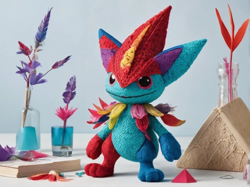 plush figure,stitch,plush figures,wind-up toy,prickle,origami paper,felt flower,smurf figure,origami,paper art,stuff toy,spike,piñata,pinwheels,teal stitches,3d figure,groot,cuthulu,plush toys,sewing stitches,Illustration,Abstract Fantasy,Abstract Fantasy 13