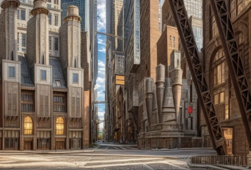 chrysler building,narrow street,tall buildings,city scape,urban landscape,new york streets,street canyon,alleyway,chicago,old linden alley,metropolis,urban towers,wall street,high rises,manhattan,city buildings,flatiron building,cityscape,city blocks,financial district,Common,Common,Photography