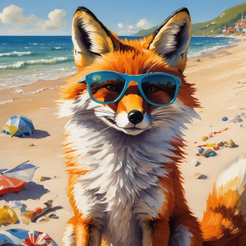 sand fox,summer background,summer icons,beach background,desert fox,a fox,beach dog,summer day,fox,cute fox,redfox,red fox,dream beach,child fox,foxes,seaside,adorable fox,beach scenery,little fox,sunglass,Art,Classical Oil Painting,Classical Oil Painting 09