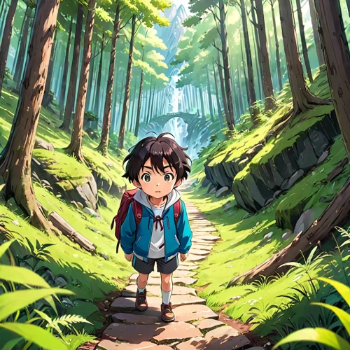 studio ghibli,forest walk,forest path,in the forest,trail,hiking path,wander,forest,hiking,forest road,forest background,mountain hiking,hike,hiker,trails,nature trail,adventure,walk,forest floor,the forest,Anime,Anime,General