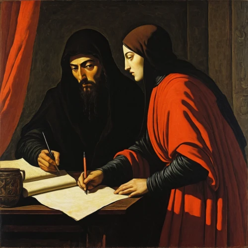 binding contract,tutor,manuscript,contemporary witnesses,carmelite order,writing-book,leonardo devinci,confer,scholar,tutoring,andrea del verrocchio,to write,authorship,candlemas,exchange of ideas,parchment,the abbot of olib,learn to write,new testament,terms of contract,Art,Classical Oil Painting,Classical Oil Painting 30