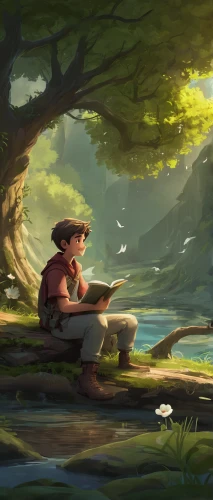 monkey island,fisherman,wander,dipper,summer evening,summer day,fishing,farmer in the woods,tranquil,study,fishing float,picnic,brook,idyllic,game illustration,stranded,creek,lakeside,wishing well,late afternoon,Conceptual Art,Fantasy,Fantasy 02