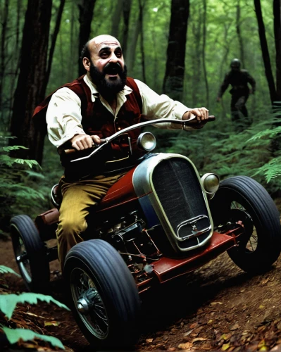wooden motorcycle,sidecar,side car race,trike,quad bike,3 wheeler,riding mower,benz patent-motorwagen,farmer in the woods,piaggio ape,sustainable car,wooden car,forest man,woodsman,all-terrain vehicle,austin 7,planted car,permaculture,dwarves,two-wheels,Illustration,Retro,Retro 02
