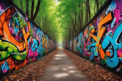 graffiti art,tree lined path,wall tunnel,wall,graffiti,pathway,bike path,disused railway line,walkway,alley,tree lined lane,birch alley,alleyway,grafitty,railroad trail,tree-lined avenue,grafiti,bicycle path,grafitti,footpath,Conceptual Art,Graffiti Art,Graffiti Art 09
