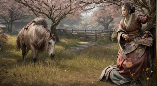 horse herder,man and horses,fantasy picture,horseback,equine,two-horses,horses,woman at the well,equines,fantasy art,hunting scene,nomads,beautiful horses,rural landscape,woman walking,horseman,livestock,horse herd,game illustration,the wanderer,Game Scene Design,Game Scene Design,Japanese Martial Arts