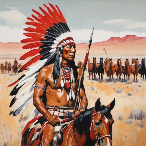 red chief,the american indian,war bonnet,red cloud,american indian,amerindien,indigenous painting,native american,chief cook,tribal chief,anasazi,cherokee,native,buckskin,natives,indigenous,american frontier,horse herder,first nation,man and horses,Art,Artistic Painting,Artistic Painting 24