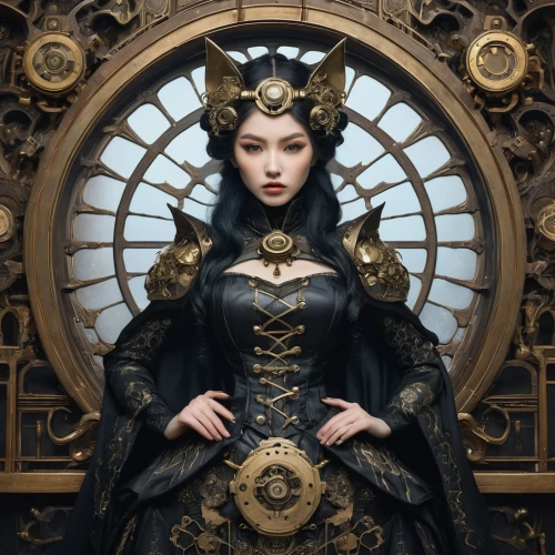 gothic portrait,fantasy portrait,baroque,ornate,baroque angel,oriental princess,victorian lady,priestess,fantasy art,queen of the night,gothic fashion,clockmaker,the enchantress,lady of the night,medusa,mystical portrait of a girl,3d fantasy,victorian style,golden wreath,masquerade,Photography,Artistic Photography,Artistic Photography 12