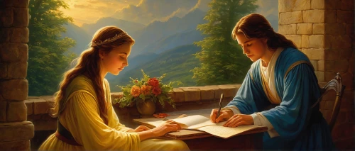 the annunciation,bible pics,contemporary witnesses,church painting,holy family,children studying,nativity of jesus,new testament,romantic scene,biblical narrative characters,nativity of christ,birth of christ,proposal,prayer book,nativity,young couple,khokhloma painting,bible study,birth of jesus,binding contract,Conceptual Art,Fantasy,Fantasy 28
