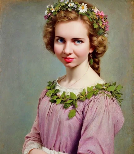 girl in a wreath,girl in flowers,girl picking flowers,vintage female portrait,portrait of a girl,floral garland,wreath of flowers,beautiful girl with flowers,floral wreath,flower garland,holding flowers,lillian gish - female,young woman,blooming wreath,flora,daphne flower,romantic portrait,emile vernon,flower crown,young girl