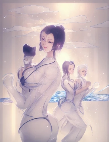 ao dai,water lotus,eternal snow,perfume,swan lake,sirens,bathing,thermal bath,water-the sword lily,spa,sea-lavender,infinite snow,under the water,winter dream,sacred lotus,white figures,day-spa,birds of the sea,cube sea,suit of the snow maiden,Game&Anime,Manga Characters,Fantasy