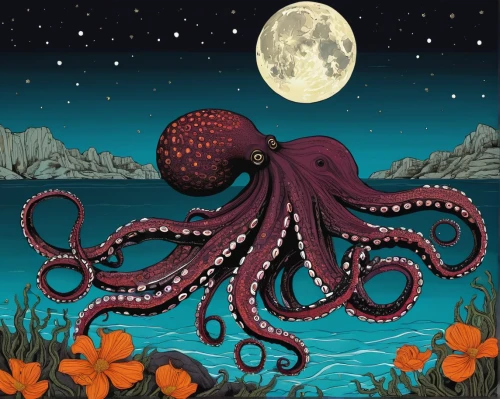 octopus vector graphic,octopus,kraken,fun octopus,cephalopod,deep sea,pink octopus,deep sea nautilus,cephalopods,octopus tentacles,deep sea diving,under sea,marine invertebrates,sea-life,atala,sea night,cnidaria,book illustration,cd cover,giant pacific octopus,Illustration,Vector,Vector 14