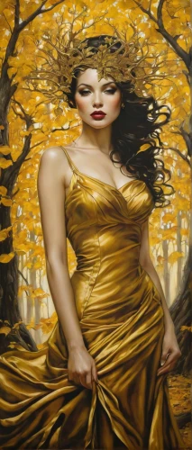 golden apple,golden autumn,mary-gold,autumn gold,golden crown,gold leaf,gold leaves,gold filigree,yellow leaves,golden yellow,golden leaf,yellow-gold,golden trumpet tree,oil painting on canvas,golden flowers,golden color,golden lilac,golden rain,yellow background,gold lacquer,Illustration,Realistic Fantasy,Realistic Fantasy 10