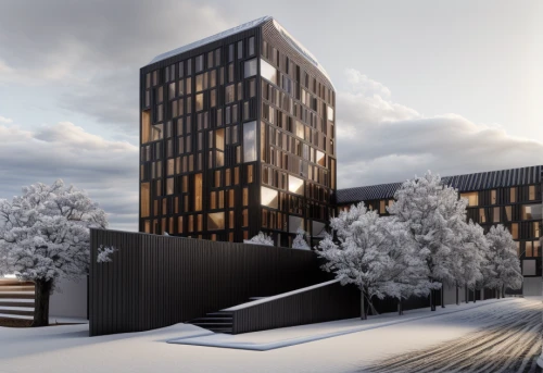 espoo,ski facility,appartment building,borås,snowhotel,ski resort,trondheim,olympia ski stadium,wooden facade,snow roof,ski station,3d rendering,timber house,nordic combined,eco hotel,mixed-use,kirrarchitecture,cube stilt houses,apartment building,oslo