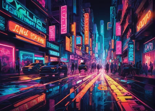 cyberpunk,colorful city,tokyo city,neon lights,tokyo,shinjuku,neon arrows,city lights,neon light,cityscape,citylights,fantasy city,world digital painting,hong kong,neon ghosts,neon,tokyo ¡¡,shanghai,futuristic landscape,taipei,Illustration,Vector,Vector 21