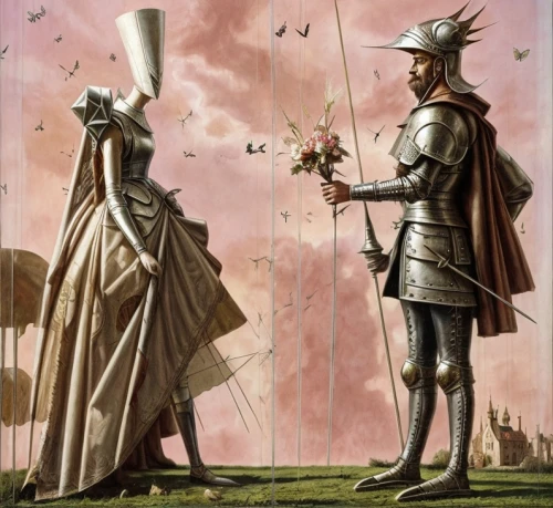 don quixote,ballet don quijote,bows and arrows,accolade,quarterstaff,dispute,torch-bearer,joan of arc,épée,sword fighting,parasols,man and woman,bow and arrows,pall-bearer,angel moroni,man and wife,bach knights castle,knight tent,wind finder,pied piper,Common,Common,Natural