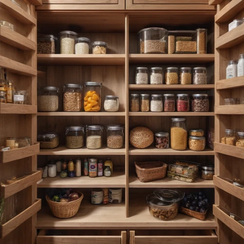 pantry,food storage,cupboard,spice rack,food storage containers,storage cabinet,preserved food,dish storage,shelving,shelves,kitchen cabinet,china cabinet,storage-jar,the shelf,apothecary,empty shelf,shelf,compartments,jars,under-cabinet lighting,Photography,General,Natural