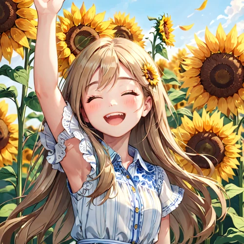 sunflower field,tsumugi kotobuki k-on,sunflowers,sunflower,sun flowers,sunflower lace background,flower background,sunflower coloring,sunflower paper,sun flower,sun,waving,sunshine,falling flowers,sun daisies,summer flower,sunflower seeds,ecstatic,girl in flowers,field of flowers,Anime,Anime,General