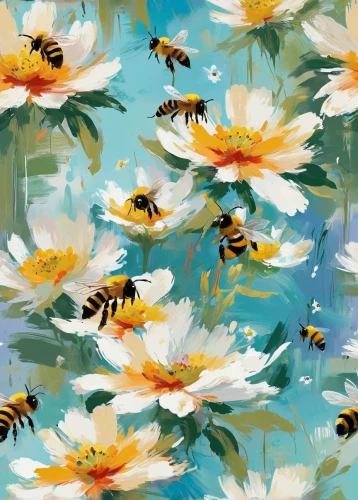 floral digital background,floral background,honeybees,honey bees,chrysanthemum background,bees,japanese floral background,flower background,bumblebees,bee,swarm of bees,honeybee,pollinating,seamless pattern,honey bee,spring background,blanket of flowers,butterfly background,pollinator,kimono fabric,Conceptual Art,Oil color,Oil Color 10