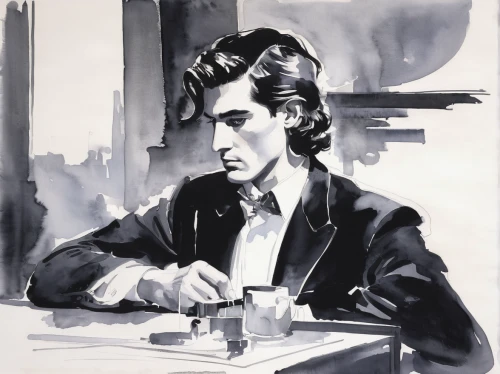 matruschka,elvis presley,chopin,gregory peck,lupin,pompadour,italian painter,painting,painter,ink painting,bouffant,painting technique,male poses for drawing,fryderyk chopin,meticulous painting,study,pipe smoking,elvis,sherlock holmes,drawing course,Art,Artistic Painting,Artistic Painting 24