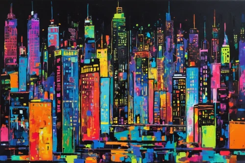 colorful city,cityscape,city skyline,city scape,city cities,new york skyline,metropolises,cities,manhattan skyline,big city,city blocks,city,metropolis,city lights,black city,chicago skyline,tall buildings,skyscrapers,the city,sky city,Art,Artistic Painting,Artistic Painting 42