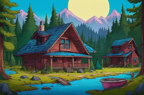 the cabin in the mountains,log cabin,summer cottage,house in mountains,house in the mountains,house in the forest,log home,small cabin,house with lake,cottage,lonely house,home landscape,wooden houses,cartoon video game background,little house,fisherman's house,wooden house,landscape background,lodge,cabin,Conceptual Art,Sci-Fi,Sci-Fi 20