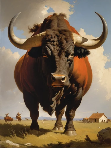oxen,ox,buffalo,bison,bull,horns cow,horned cows,bovine,buffalo herder,texas longhorn,moo,alpine cow,tribal bull,cow,gnu,bulls,watusi cow,buffalo herd,taurus,zebu,Art,Classical Oil Painting,Classical Oil Painting 40