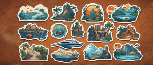 set of icons,sea caves,icon set,fairy tale icons,collected game assets,crown icons,stickers,leaf icons,islands,rodentia icons,floating islands,mountainous landforms,moutains,blue caves,animal stickers,sea stack,drink icons,raft guide,the blue caves,inventory,Unique,Design,Sticker