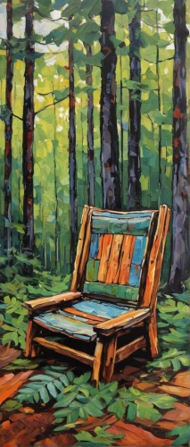 deckchair,park bench,wooden bench,outdoor bench,wood bench,benches,red bench,bench chair,oil painting,bench,chair in field,forest landscape,oil on canvas,man on a bench,deckchairs,armchair,garden bench,oil painting on canvas,jack pine,pine forest,Conceptual Art,Oil color,Oil Color 08