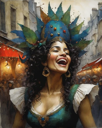 the carnival of venice,fantasy art,fantasy portrait,brazil carnival,vanessa (butterfly),orientalism,absinthe,jester,merida,french digital background,merfolk,carneval,universal exhibition of paris,tabletop game,hipparchia,watercolor paris balcony,fantasy picture,heroic fantasy,queen of liberty,fantasy woman,Illustration,Abstract Fantasy,Abstract Fantasy 18